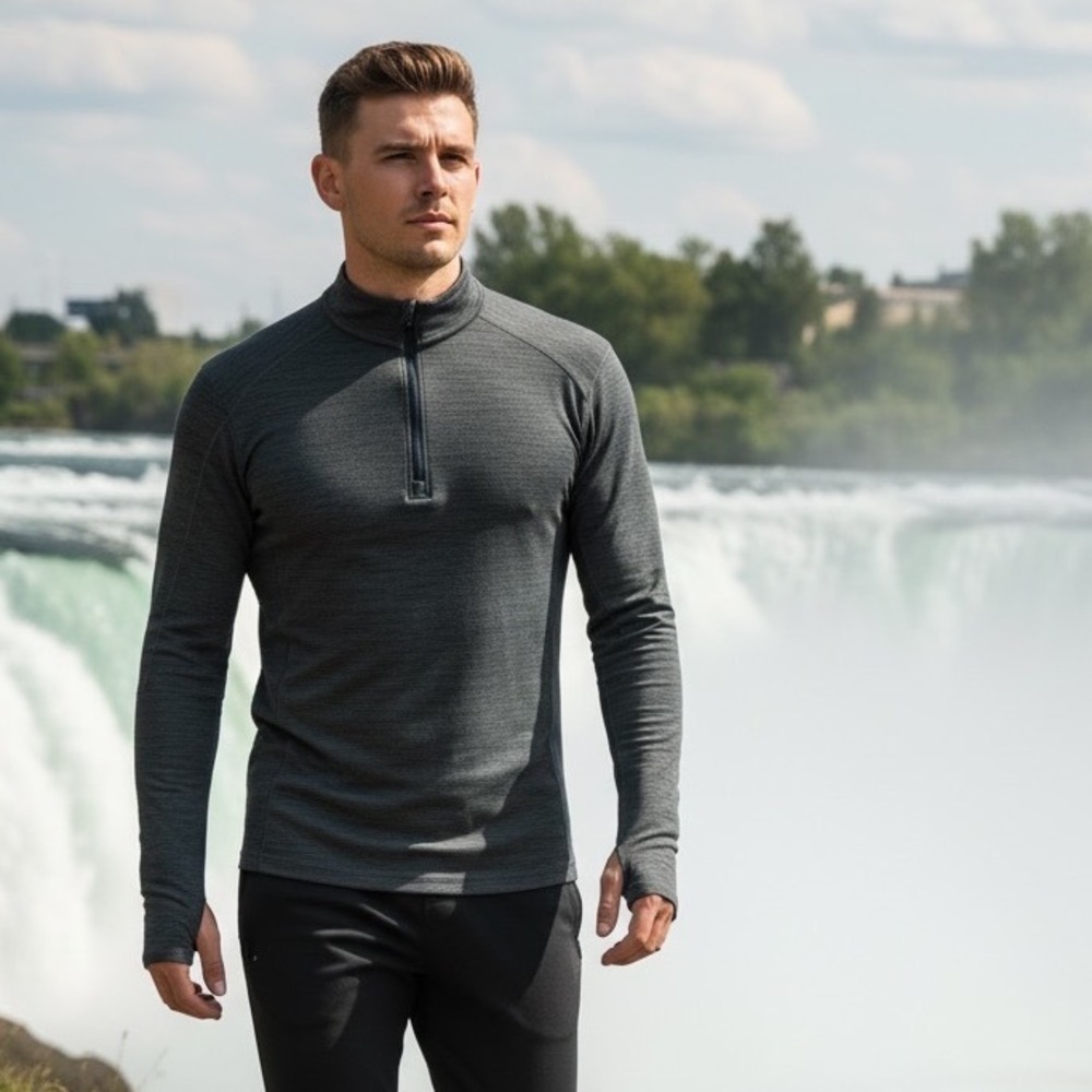 KUHL Mens Charcoal Gray Space Dye 1/4 Zip Pullover Thumbholes Small 108846